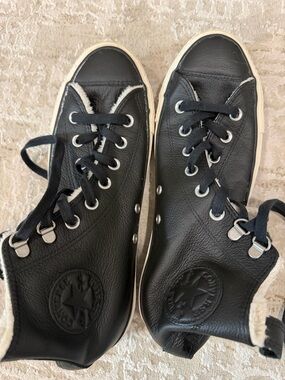 Converse Women's Black Leather High-Top Sneakers with Shearling